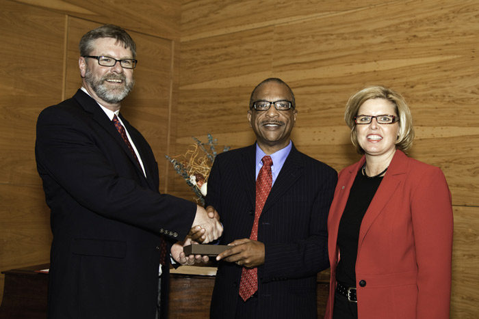 Sharon Bode  Dr. Charles Layne, HHP chair; Dr. John Roberts, CLASS dean; and Margo Wolanin, Sr. development officer.