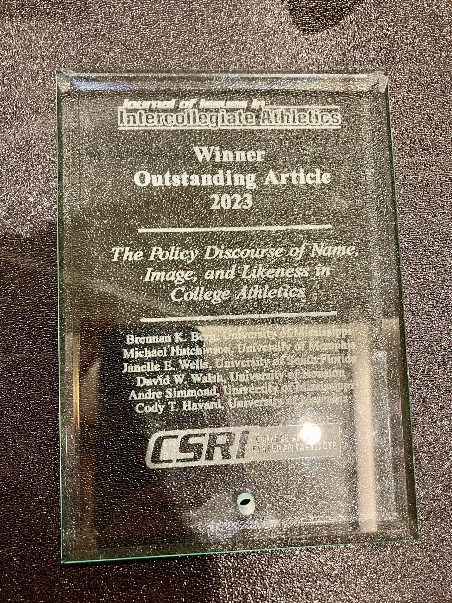 Dr. David Walsh is Co-author of 2023 Outstanding Paper from College Sport Research Institute