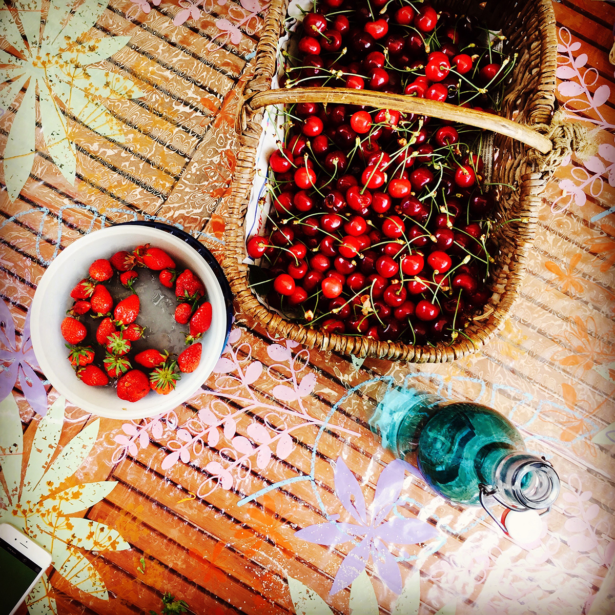 Enjoying freshly picked cherries from host parents' cherry tree