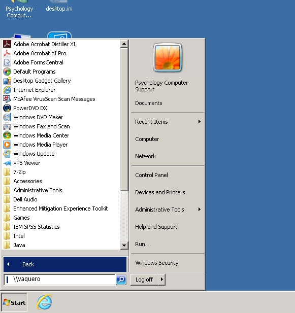 Click the Start button and select 