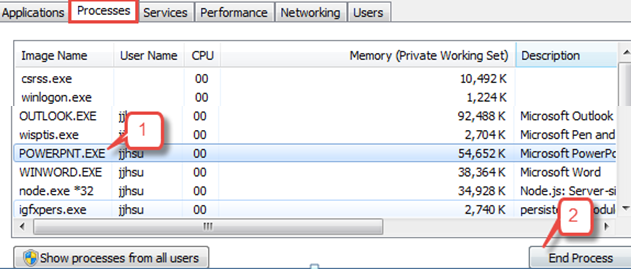 Terminating PowerPoint Task Screen