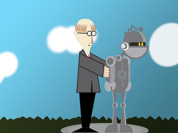 man holding robot