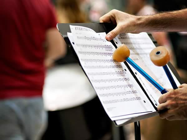 Close up of person playing xylophone