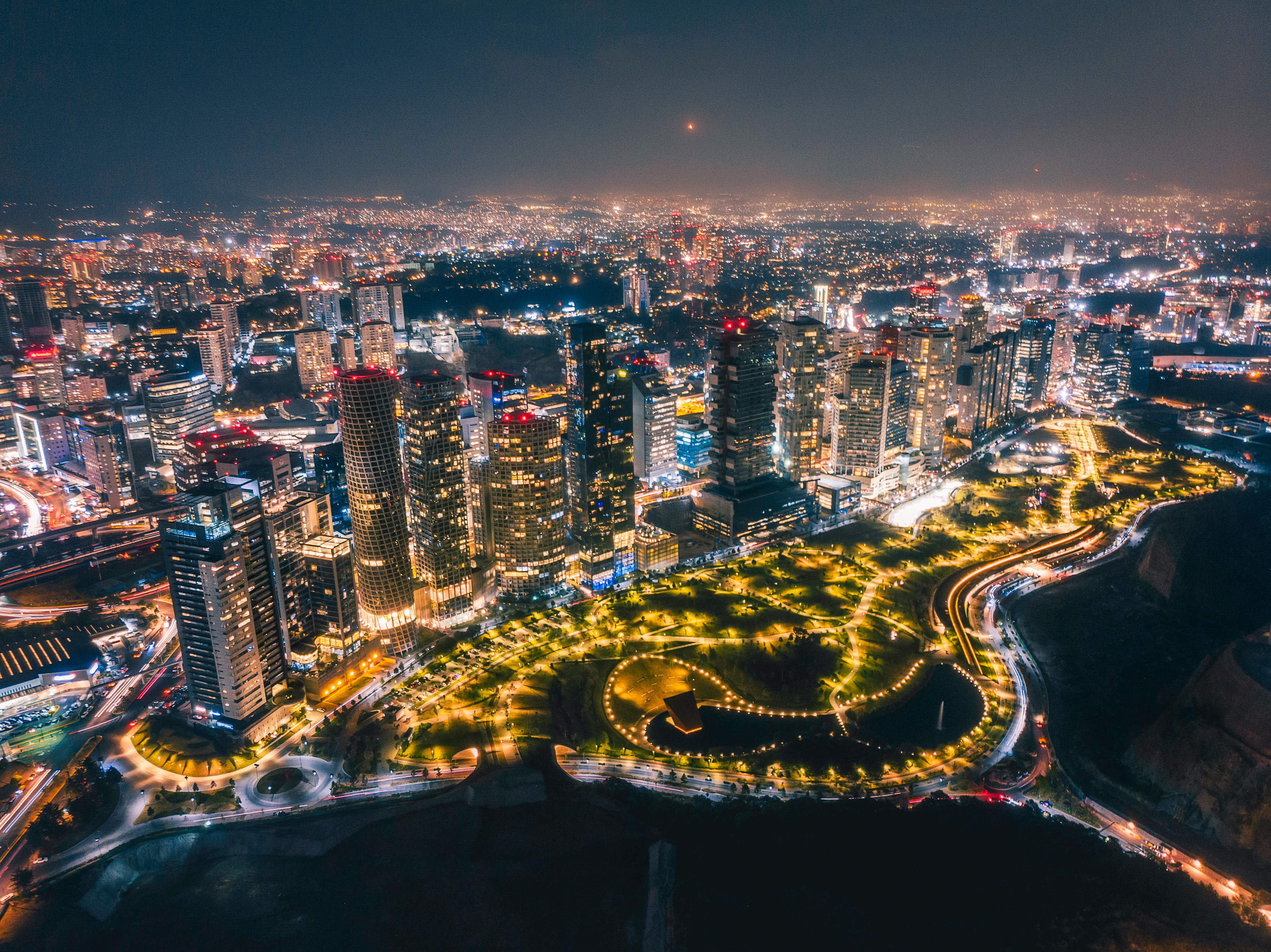 the lights of mexico city seen from above at night