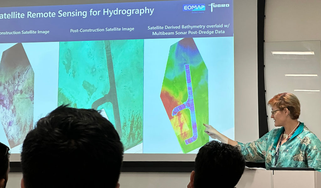 Fugro hydrographer Helen Stewart giving talk over what her work consists of.